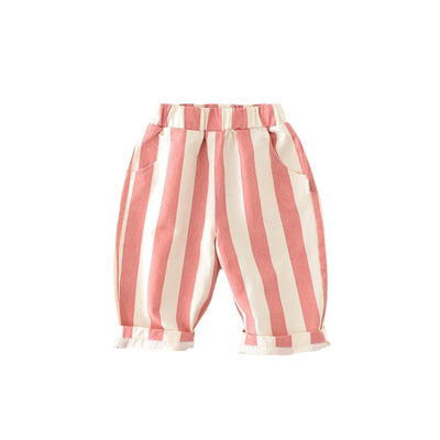 Pantalones Casuales Infantiles de Cintura Alta con Rayas de Primavera - Image 2