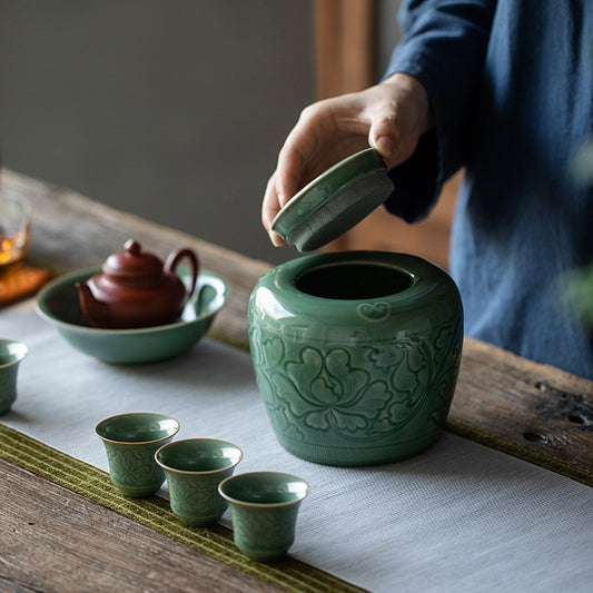 Recipiente de Té Loto Celadón Doble Sellado Antihumedad - Image 2
