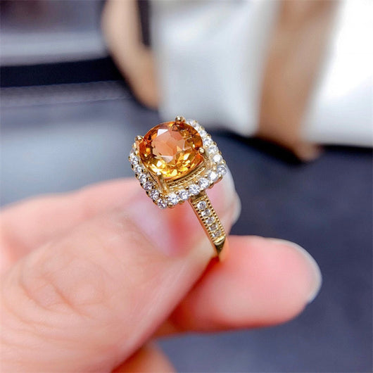 Anillo de Citrino Brasileño Natural con Incrustación de Plata - Suerte y Abundancia - Image 10