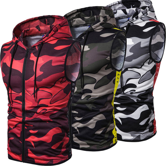 Chaleco Deportivo sin Mangas con Cierre y Estampado Camuflaje