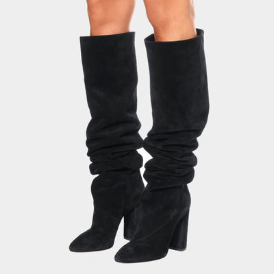 Botas Over The Knee con Tacón Grueso y Pliegues - Acabado Mate - Image 6