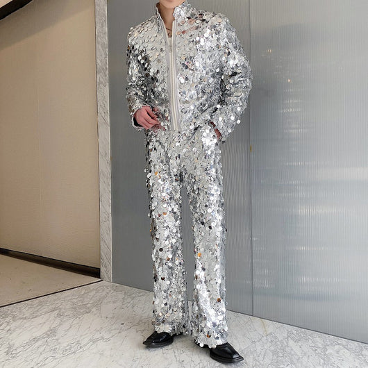 Conjunto de Traje Brillante para Hombre - Chaqueta y Pantalón Estilo Discoteca - Image 8