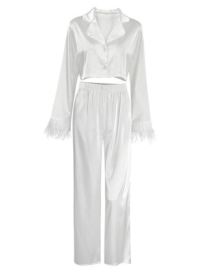 Conjunto Elegante de Blusa Manga Larga y Pantalón Ancho Cintura Alta - Image 9