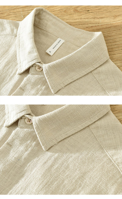Camisa de Lino y Algodón Transpirable con Solapa de Manga Corta - Image 15