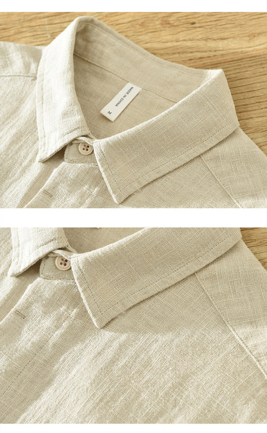 Camisa de Lino y Algodón Transpirable con Solapa de Manga Corta - Image 15