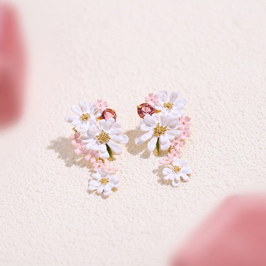 Aretes de Oro Zirconia con Flor de Encaje Verbena