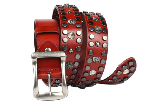 Cinturón de Cuero Genuino Punk con Calavera y Remaches - Hebilla Japonesa Estilo Europeo - Image 19