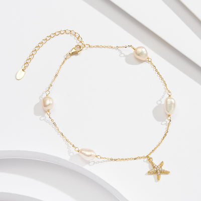 Tobillera de Plata 925 con Estrella de Mar y Perla - Estilo Playa - Image 4