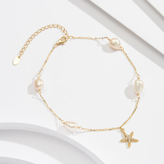 Tobillera de Plata 925 con Estrella de Mar y Perla - Estilo Playa - Image 4