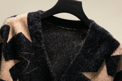 Cardigan Tejido Corto para Mujer con Estrella de Cinco Puntas en Terciopelo Visón - Image 10