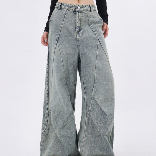Pantalones Vaqueros Azul Claro Desgastado con Pliegues Laterales - Image 6