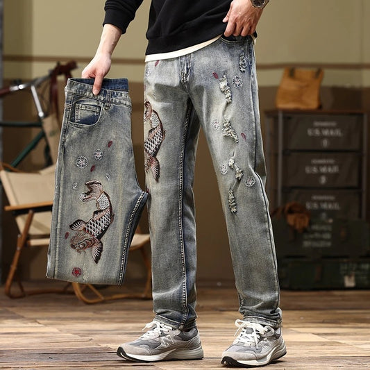 Jeans Rectos Stretch con Bordados para Hombre
