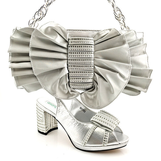Conjunto Elegante: Tacones Altos de Boca de Pez PU con Bolso Clutch de Moño - Image 10