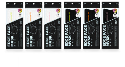 White V-shape face mask with pink ear loops, packaged in a clear and black pouch, size S, by Kalor Cvre. - Image 38