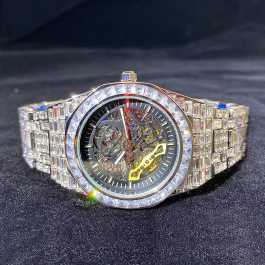 Reloj Mecánico Hip Hop Cuadrado Diamante Luminoso Hueco - Image 4