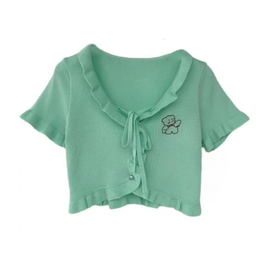 Crop Top Tejido Suave con Osito Bordado y Volantes - Image 6