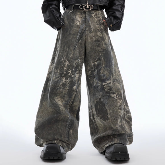 Jeans Desgastados con Estampado 3D Efecto Industrial Splash