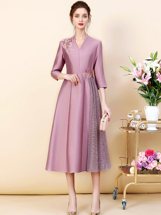 Vestido Elegante de Manga Tres Cuartos con Cintura Definida - Image 7