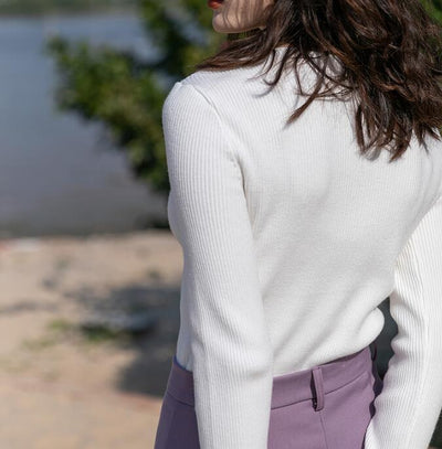 Suéter Ajustado Cuello V para Mujer - Tejido Elegante - Image 10