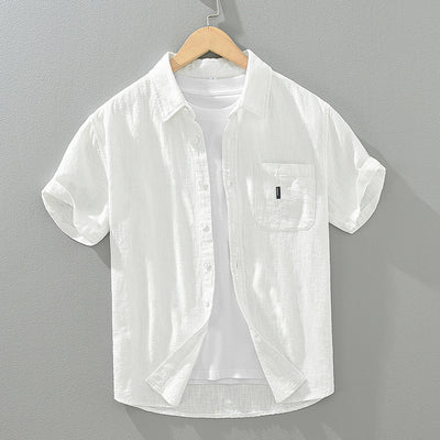 Camisa Casual de Algodón y Lino en Colores Sólidos - Image 4