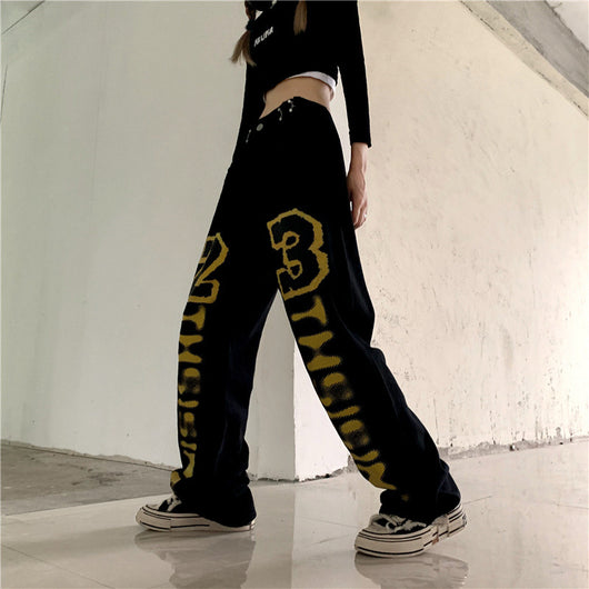 Jeans Rectos Cintura Alta con Estampado de Letras Estilo Harajuku para Mujer - Image 11