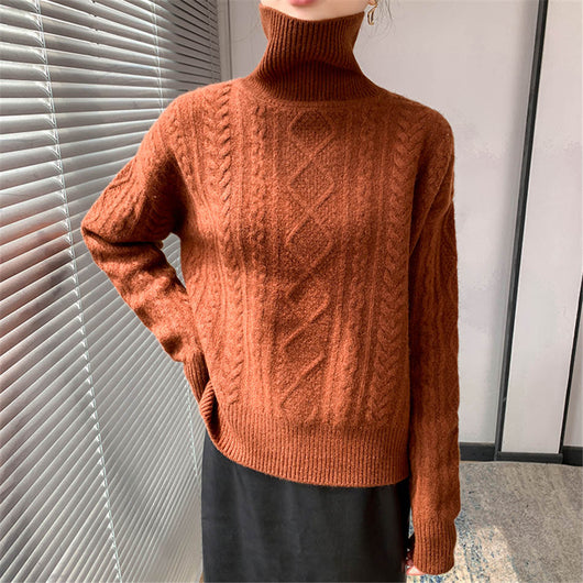 Suéter de Cuello Alto en Cashmere para Invierno - Diseño Texturizado Talla Grande - Image 3