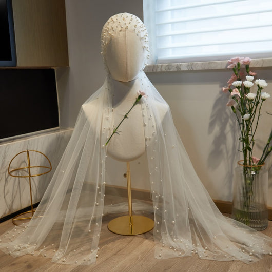 Vestido de Novia Largo con Velo de Perlas Fairy - Image 8