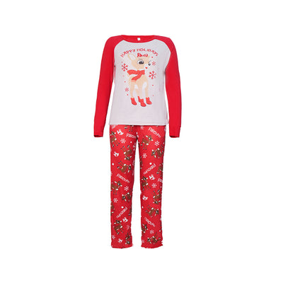 Family of five and a dog wearing matching red and white Christmas pajamas with reindeer and snowflake prints. - Image 14