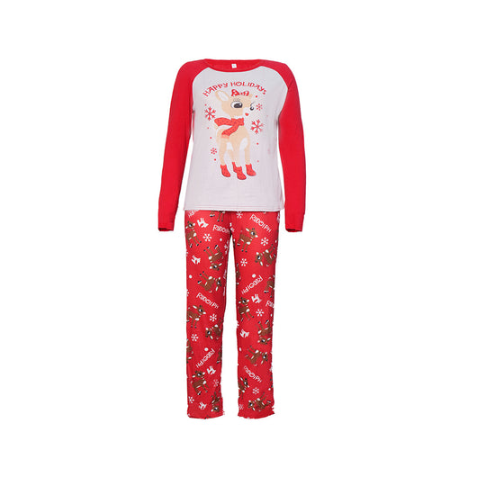 Family of five and a dog wearing matching red and white Christmas pajamas with reindeer and snowflake prints. - Image 14