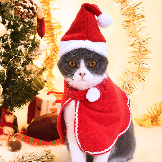 Disfraz Navideño para Mascotas - Capa y Gorro para Gatos y Perros