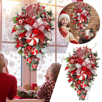 Guirnalda Navideña Invertida con Caramelos - Árbol Artificial para Puerta y Ventana