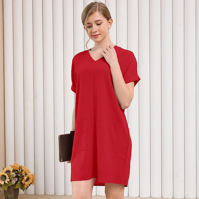 Vestido Corto Escote V Manga Corta para Casa y Descanso - Image 19