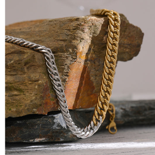 Collar y Pulsera Cadena Cubana Dos Tonos con Costura - Image 9