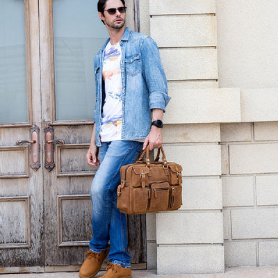 Bolsa Mensajera de Cuero Genuino Estilo Retro con Gran Capacidad para Hombre