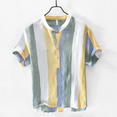 Camisa de Lino Manga Corta con Cuello de Pie para Hombre - Image 2