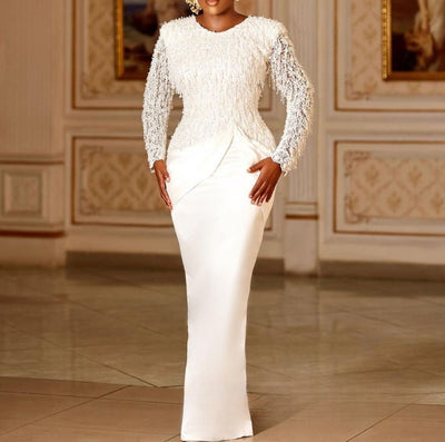 Vestido Largo Elegante con Encaje, Borlas y Control de Cintura - Image 7