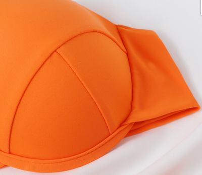 Orange split bikini set with a halter top and high-cut bottoms featuring wrap-around waist straps. - Image 12