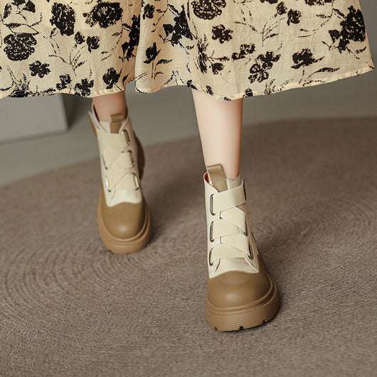 Botas Martin de Cuero Grueso Estilo Retro Francés para Mujer - Image 4