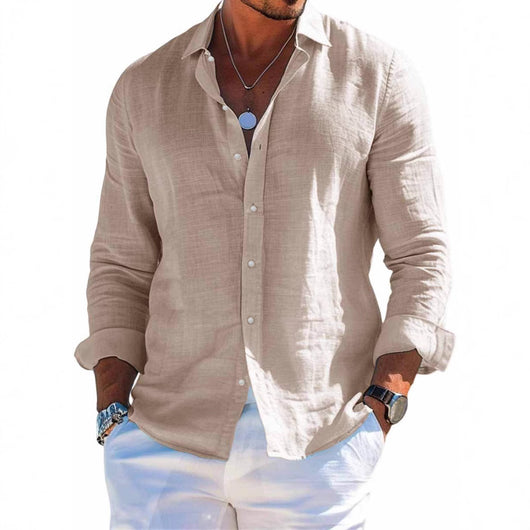 Camisa de Playa Manga Larga con Solapa - Diseño Liso Masculino - Image 4
