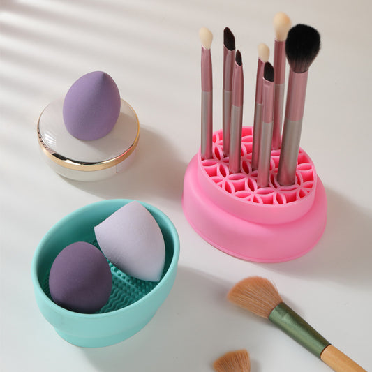 Organizador y Secador de Brochas de Maquillaje con Cuenca de Limpieza