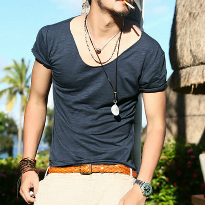 Camiseta Básica Hombre Cuello V Algodón Slub - Verano - Image 8