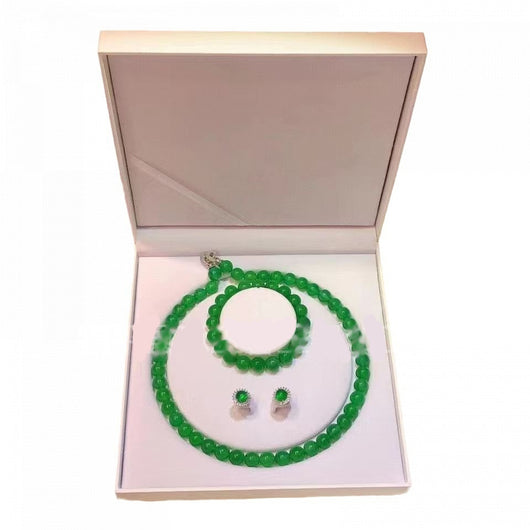 Conjunto de Pulsera, Collar y Aretes de Calcedonia Verde Emperador - Image 7