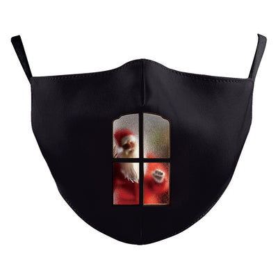 Black double-layer dust mask with a vibrant, multi-colored snowflake digital print and ear hooks. - Image 21