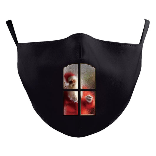 Black double-layer dust mask with a vibrant, multi-colored snowflake digital print and ear hooks. - Image 21
