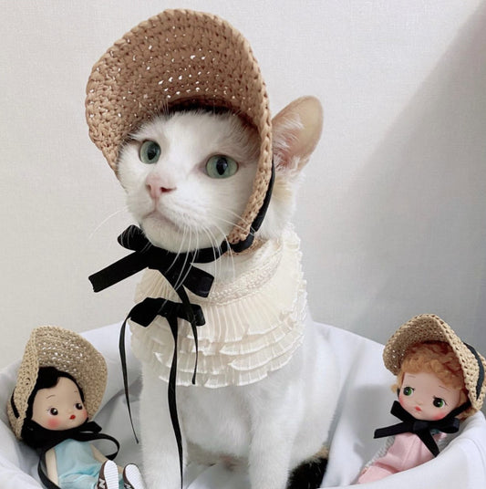 Sombrero Elegante con Encaje para Gatos - Protección Solar