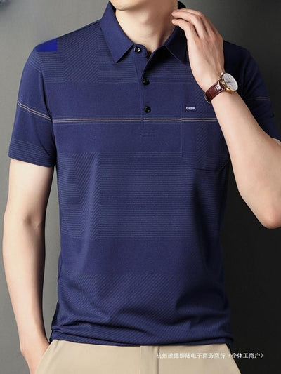 Polo Manga Corta con Rayas y Solapa para Hombre - Image 4