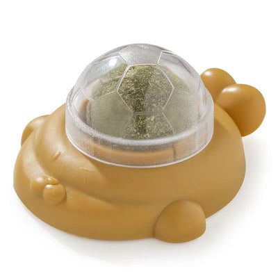 Light green turtle-shaped catnip toy with a clear, football-patterned dome filled with catnip. - Image 6