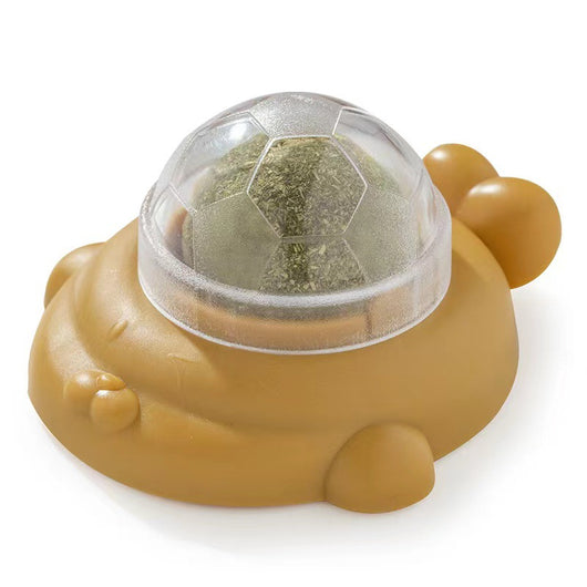 Light green turtle-shaped catnip toy with a clear, football-patterned dome filled with catnip. - Image 6
