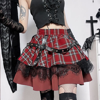 Falda Punk Goth Burbuja Y2K con Encaje y Cuadros - Estilo Hot Girl - Image 3
