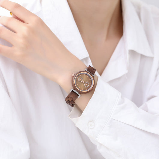 Reloj de Madera Ébano para Mujer - Cuarzo Analógico Redondo